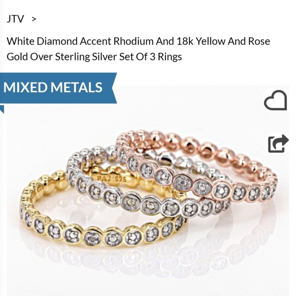 JTV Mixed Metals Diamond Accent Ring Set Stackable Gold Silver - Picture 1 of 6